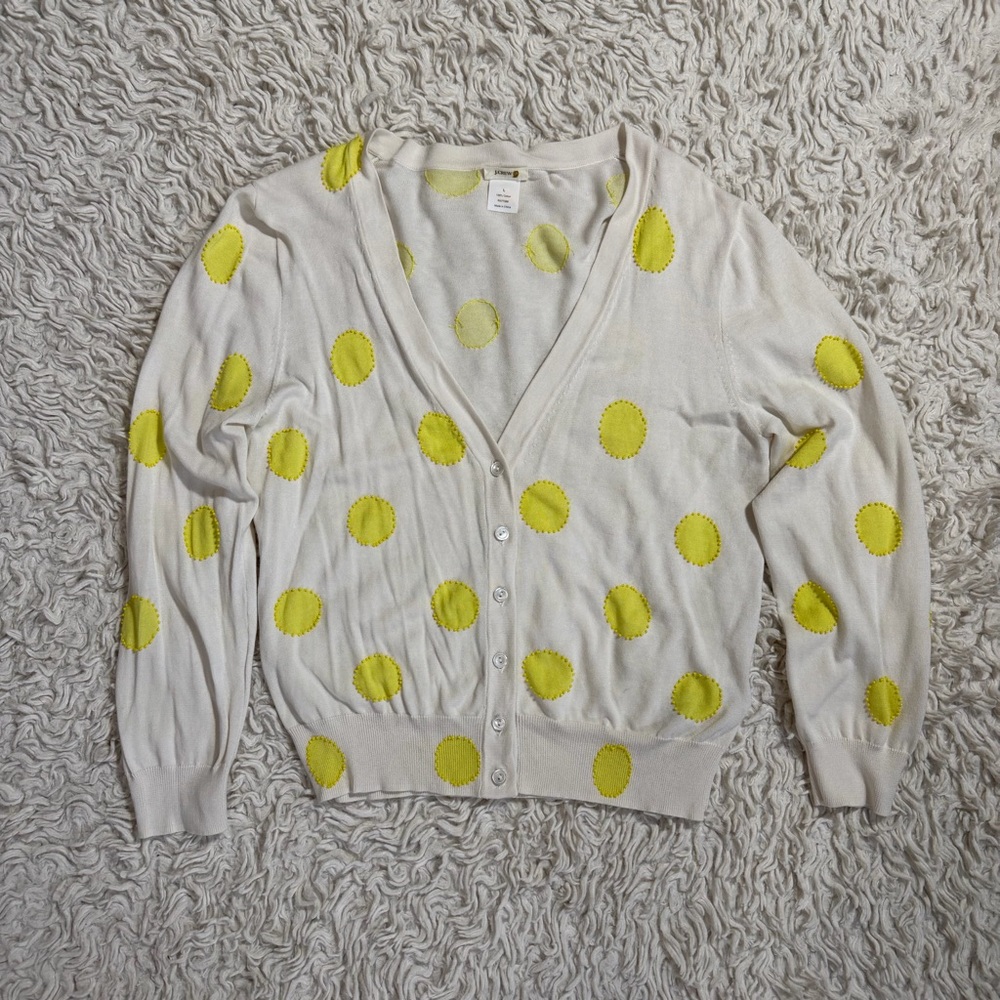 J. Crew 100% Cotton Polka Dot Beaded Cardigan